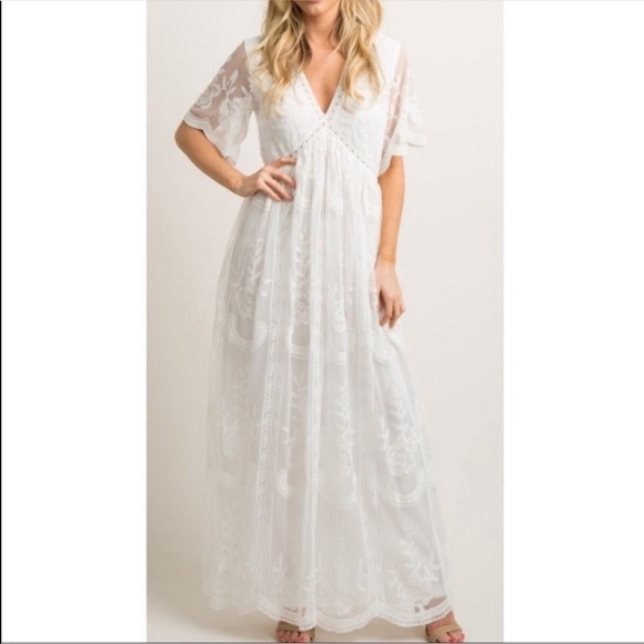 𝅺PinkBlush lace overlay maxi dress NWT - Picture 1 of 12